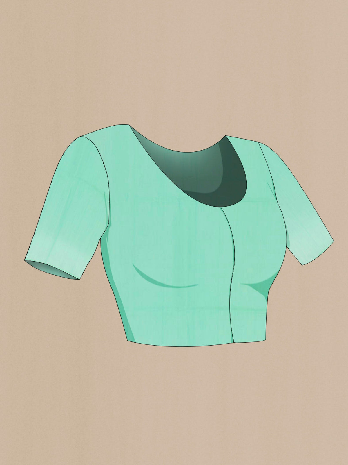 Close up image of the blouse of Sea Green Blended Kota Cotton Saree with Zari Butta on the body and Zari Border. 
