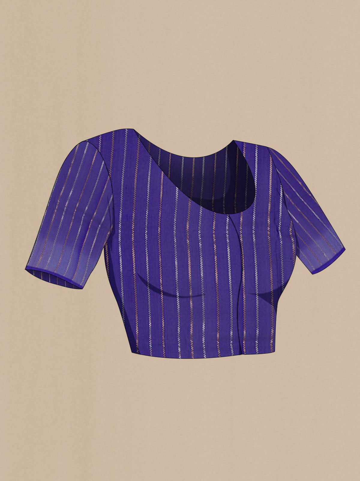 Close up image of the blouse of Purple Banarasi Kora Silk Saree with Zari Butta on the body and Zari Border. 