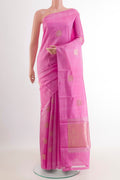 Pink Banarasi Katan Silk Saree with Zari Butta on the body and Zari Border.  displayed on a mannequin