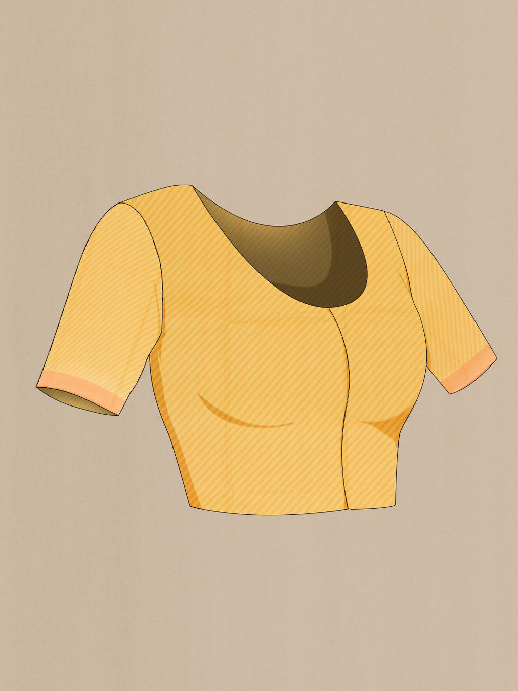 Close up image of the blouse of Yellow Printed Silk Saree with Printed design on the body and Printed Border. 