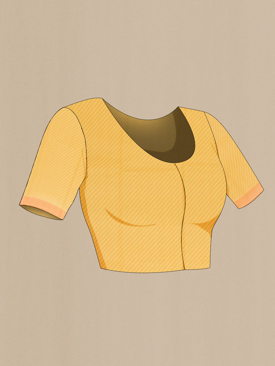 Close up image of the blouse of Yellow Printed Silk Saree with Printed design on the body and Printed Border. 