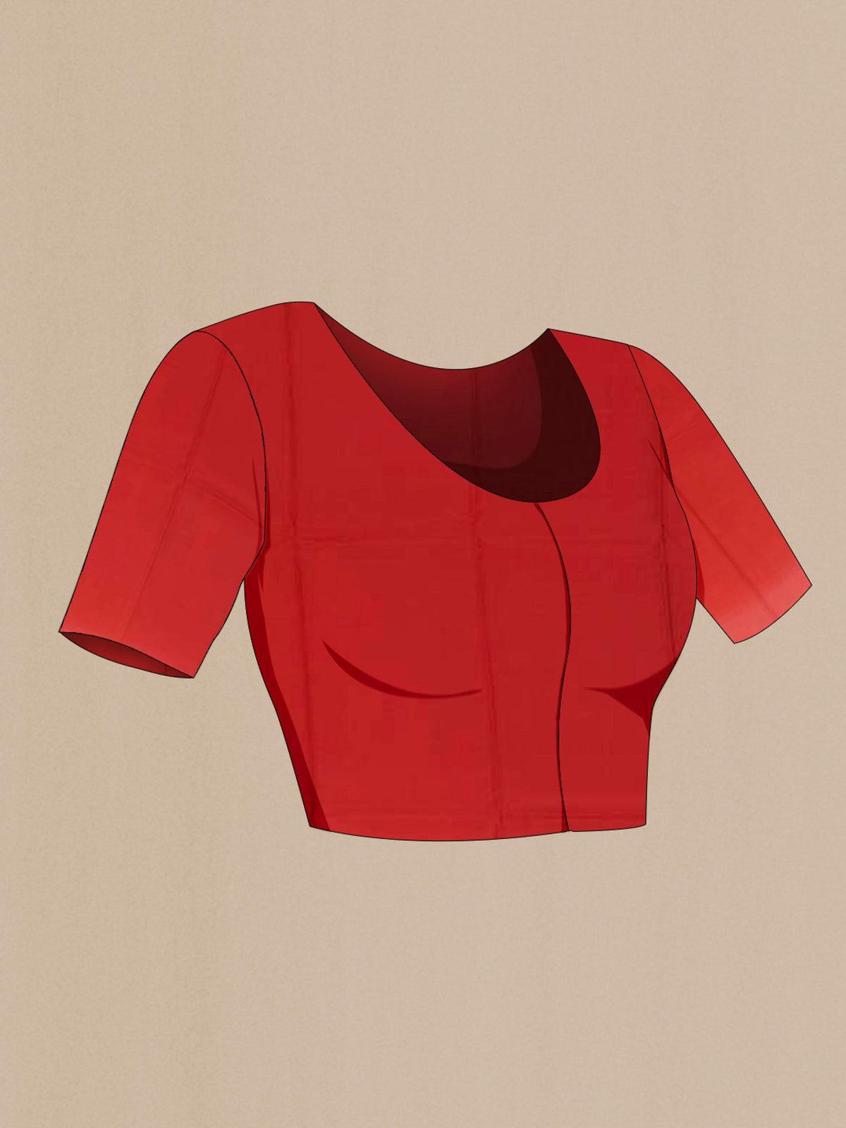 Close up image of the blouse of Red Printed Silk Saree with Printed design on the body and Plain Border. 