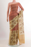Pink Mysore Chiffon Saree with Zari Butta on the body and Skirt Border.  displayed on a mannequin