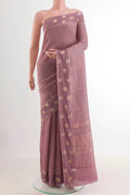 Lavender Mysore Crepe Saree with Zari Brocade on the body and Zari Border.  displayed on a mannequin