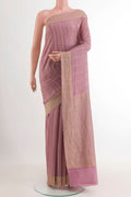 Lavender Mysore Crepe Saree with Stripes on the body and Plain Border.  displayed on a mannequin