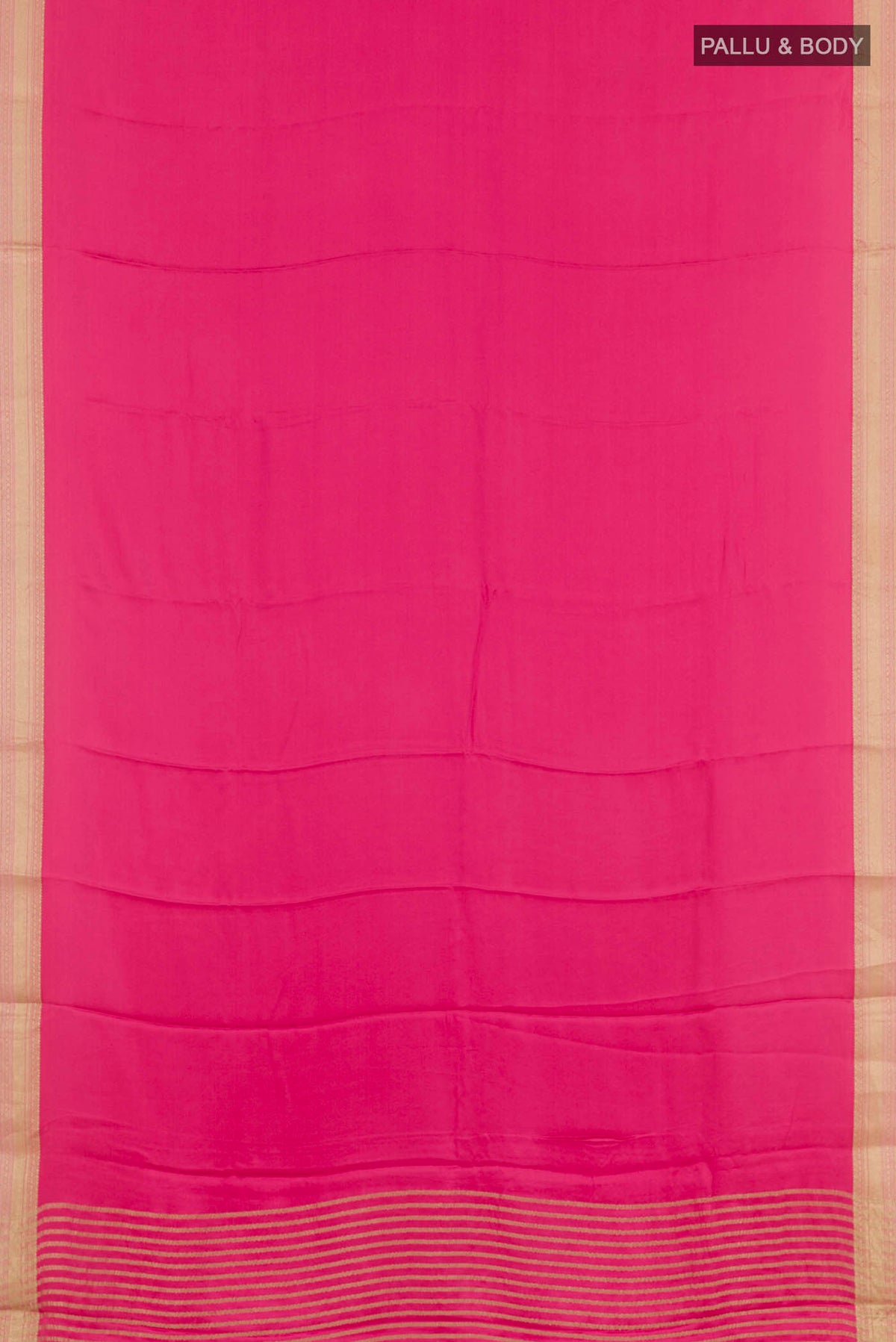 Flat view of Pink Mysore Crepe Saree with Plain Body and Zari Border. 