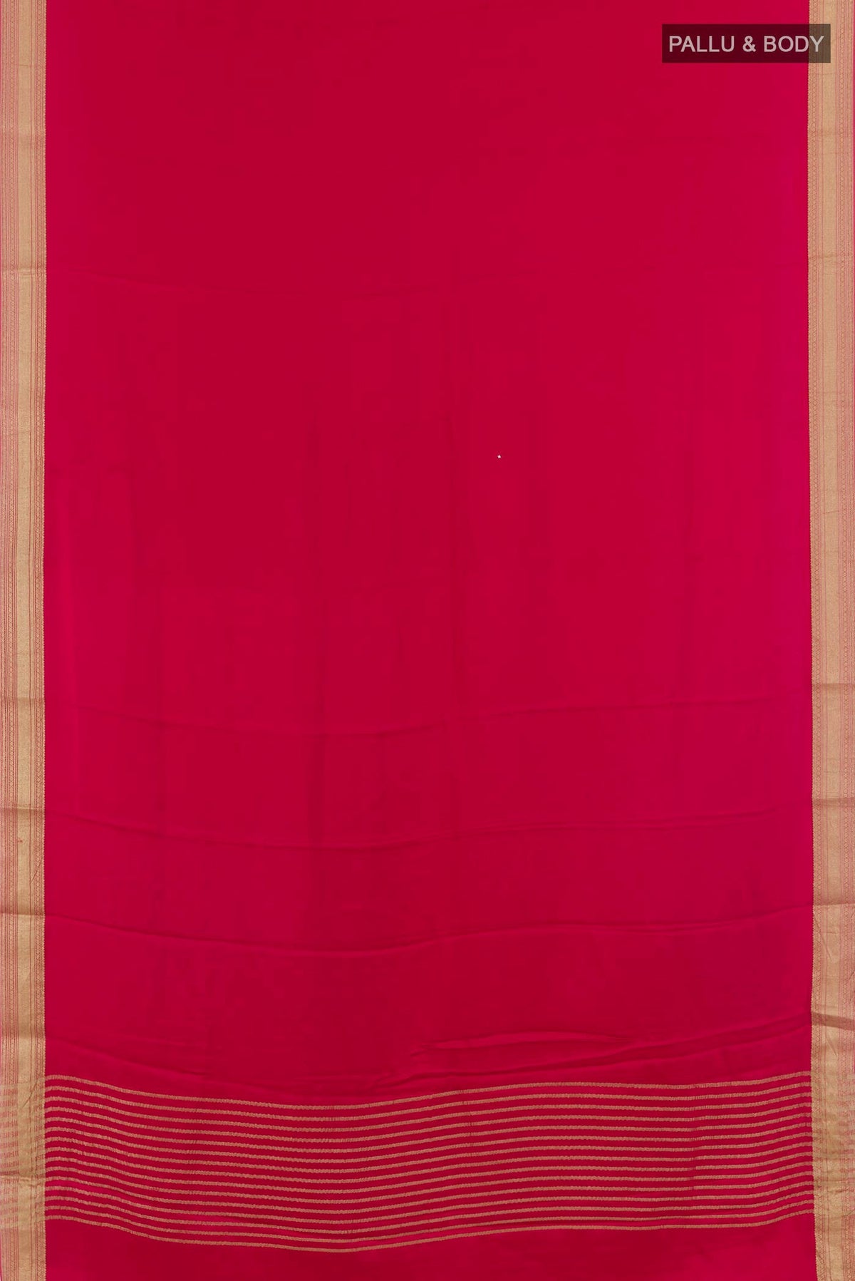 Flat view of Pink Mysore Crepe Saree with Plain Body and Zari Border. 