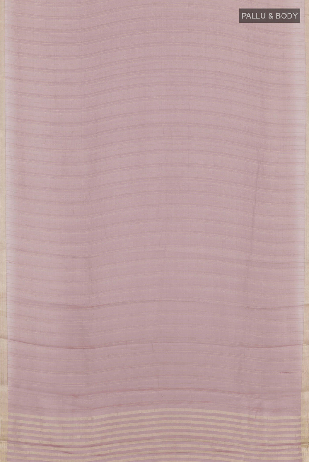 Flat view of Lilac Mysore Crepe Saree with Stripes on the body and Plain Border. 