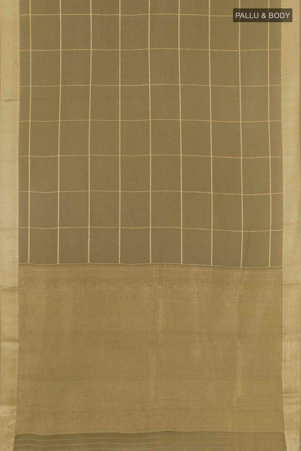 Flat view of Golden Mysore Crepe Saree with Zari Brocade on the body and Zari Border. 