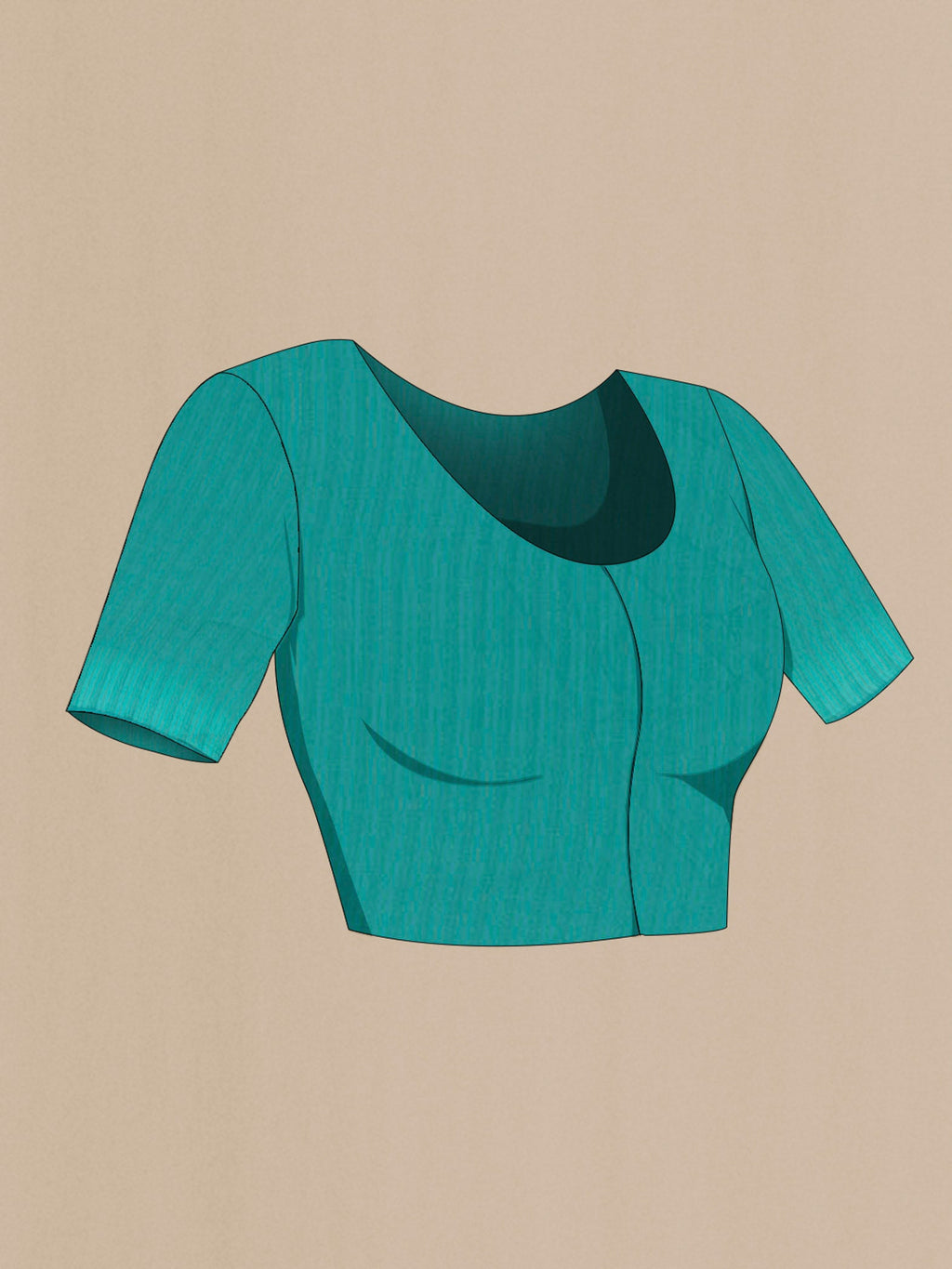 Close up image of the blouse of Sea Green Mysore Crepe Saree with Zari Butta on the body and Zari Border. 