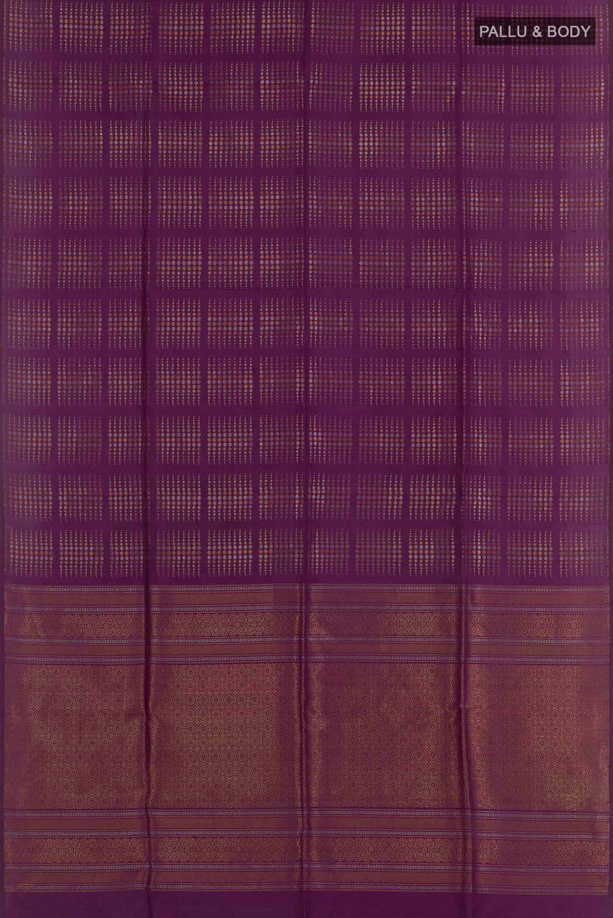 Flat view of Purple Dual Tone Soft Silk Saree with Zari Butta on the body and Zari Border. 