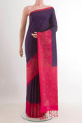 Purple Soft Silk Saree with Zari Butta on the body and Zari Border.  displayed on a mannequin