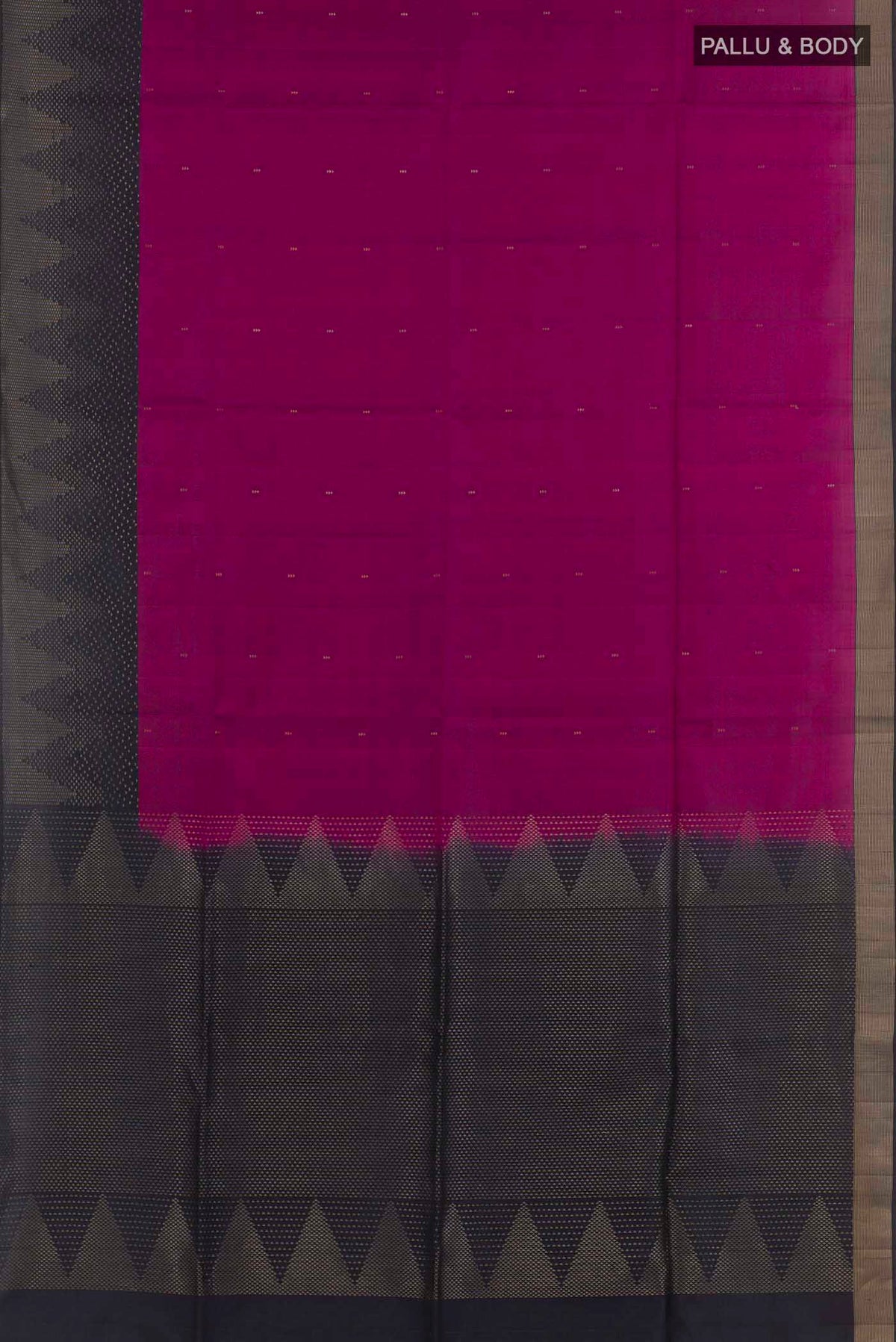 Flat view of Purple Soft Silk Saree with Zari Butta on the body and Zari Border. 