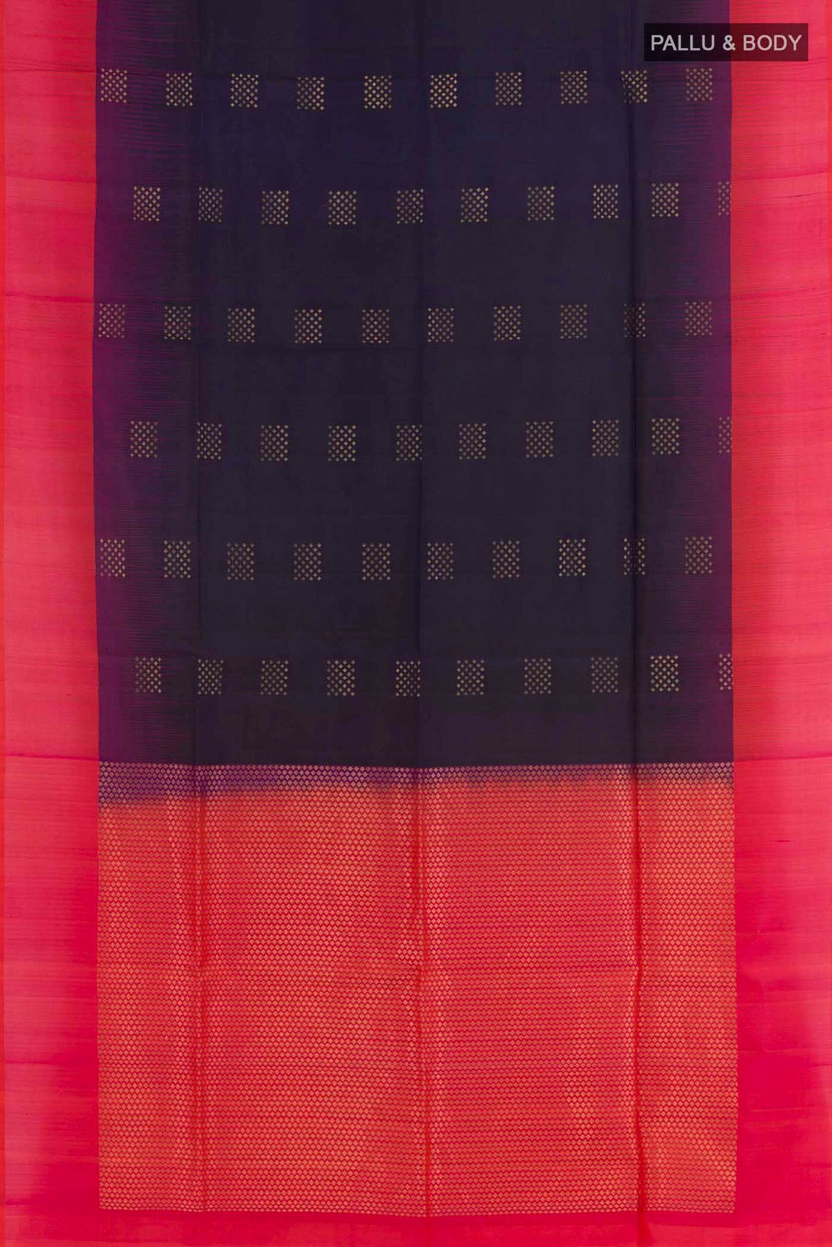 Flat view of Purple Dual Tone Soft Silk Saree with Zari Butta on the body and Zari Border. 