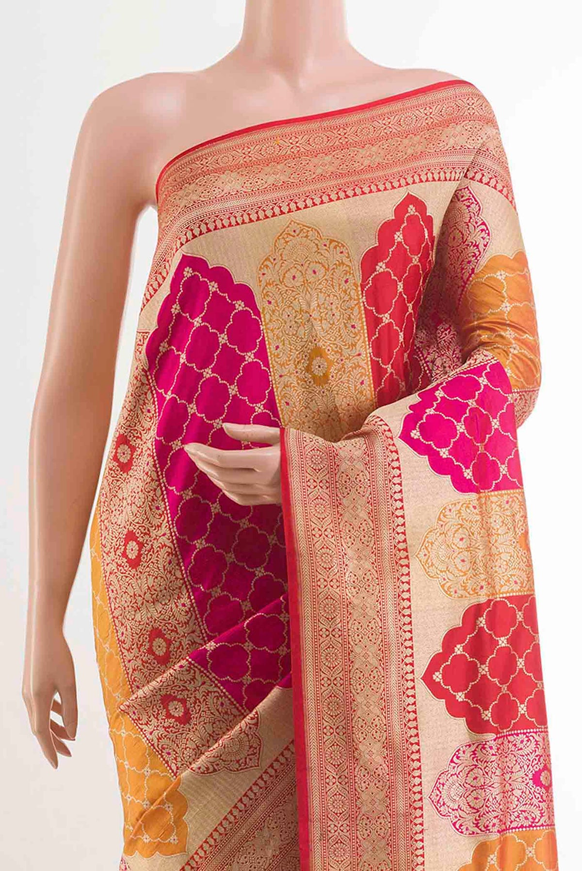 Border image of Multi Color Banarasi Silk Saree with Zari Brocade on the body and Zari Border. 