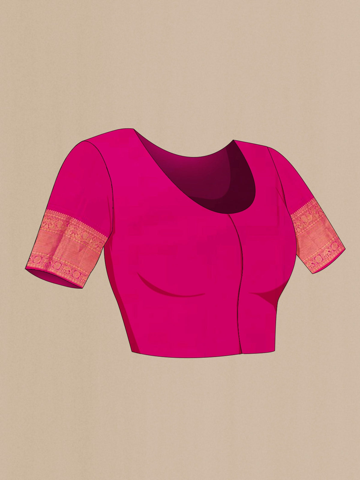 Close up image of the blouse of Purple Kanchipuram Silk Saree with Zari Brocade on the body and Zari Border. 