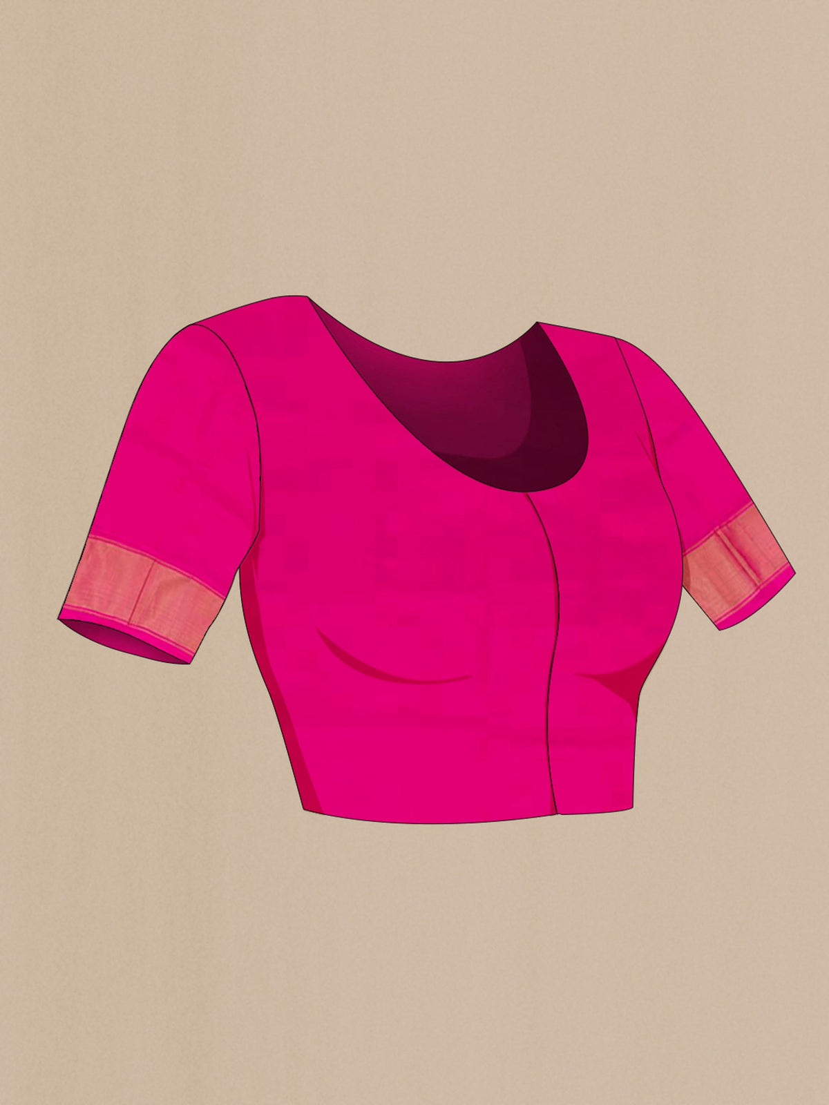 Close up image of the blouse of Pink Pochampally Silk Saree with Pure Ikat on the body and Zari Border. 