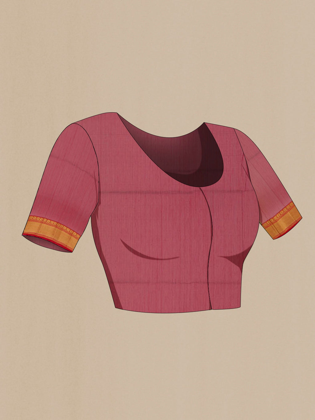 Close up image of the blouse of Mustard Blended Kora Cotton Saree with Zari And Thread Butta on the body and Zari Border. 