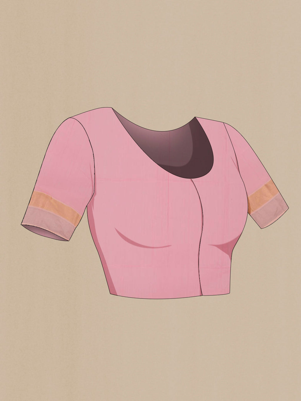 Close up image of the blouse of Pink Blended Kora Cotton Saree with Zari Butta on the body and Zari Border. 