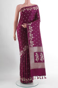 Purple Blended Art Silk Saree with Zari Butta on the body and Zari Border.  displayed on a mannequin