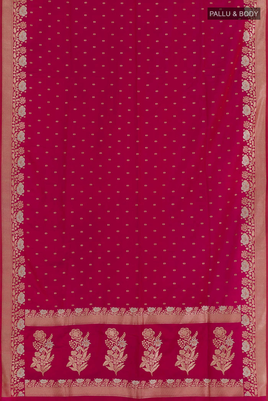 Flat view of Maroon Blended Art Silk Saree with Zari Butta on the body and Zari Border. 