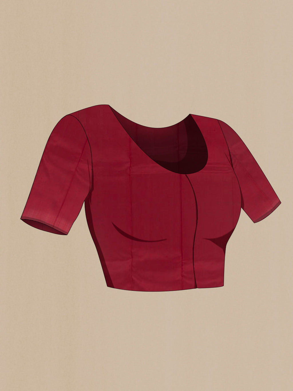 Close up image of the blouse of Maroon Kanchipuram Silk Saree with Plain Body and Temple Border. 