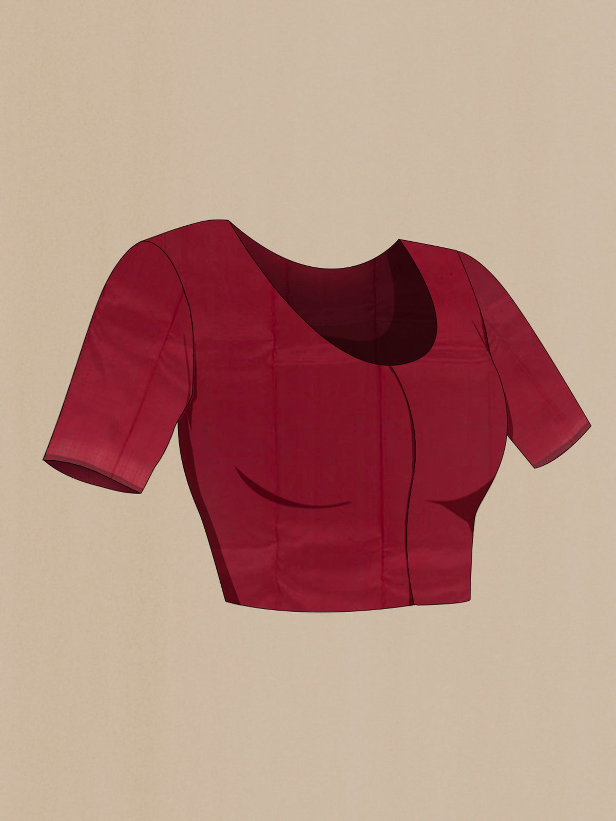 Close up image of the blouse of Maroon Kanchipuram Silk Saree with Plain Body and Temple Border. 