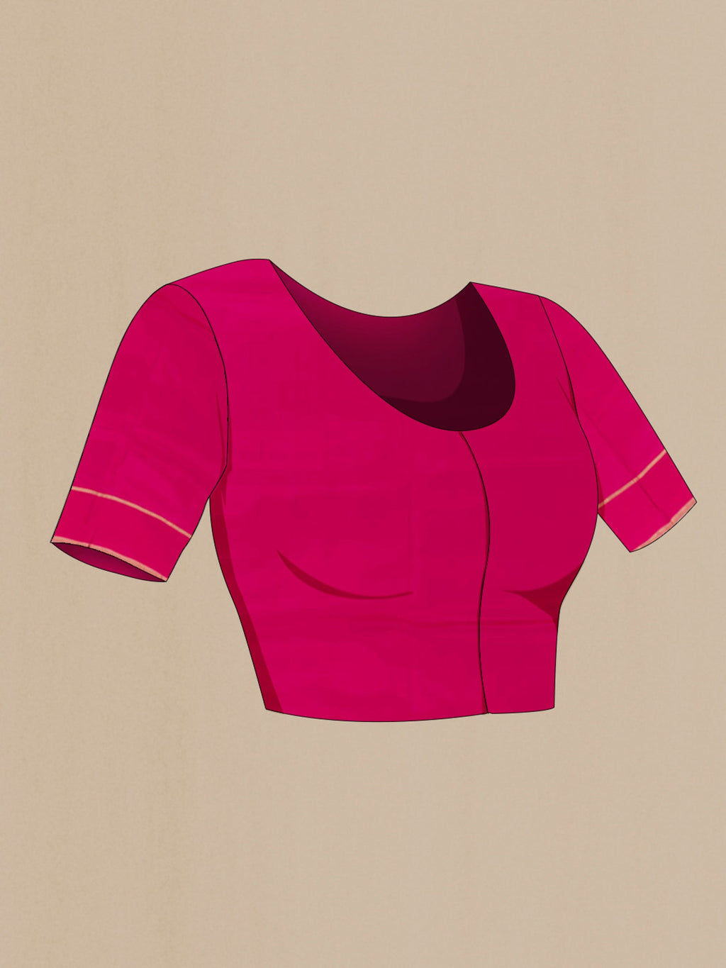 Close up image of the blouse of Pink Soft Silk Saree with Zari Butta on the body and Zari Border. 