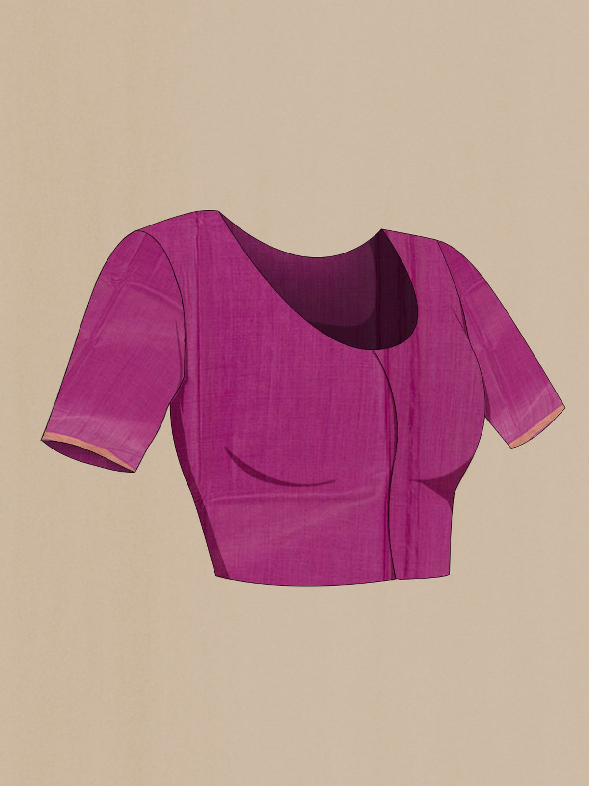 Close up image of the blouse of Purple Tussar Saree with Zari Butta on the body and Zari Border. 