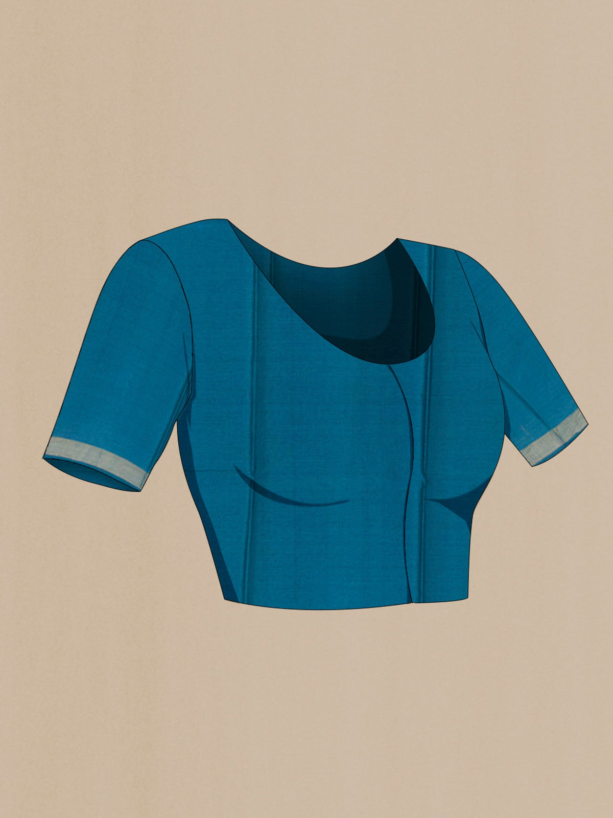 Close up image of the blouse of Blue Tussar Saree with Zari Butta on the body and Zari Border. 