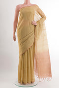 Lemon Yellow Blended Kora Cotton Saree with Zari Butta on the body and Zari Border.  displayed on a mannequin