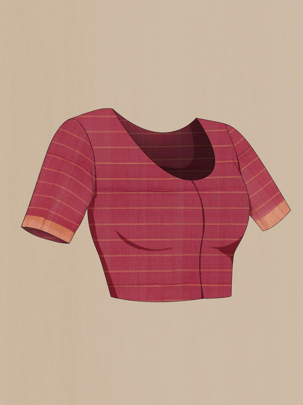 Close up image of the blouse of Red Blended Kora Cotton Saree with Zari Butta on the body and Zari Border. 