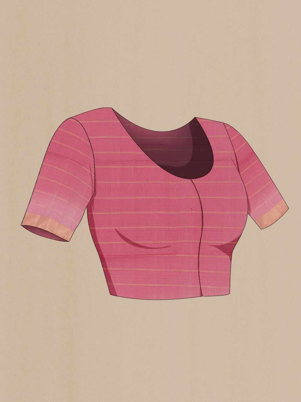 Close up image of the blouse of Pink Blended Kora Cotton Saree with Zari Butta on the body and Zari Border. 