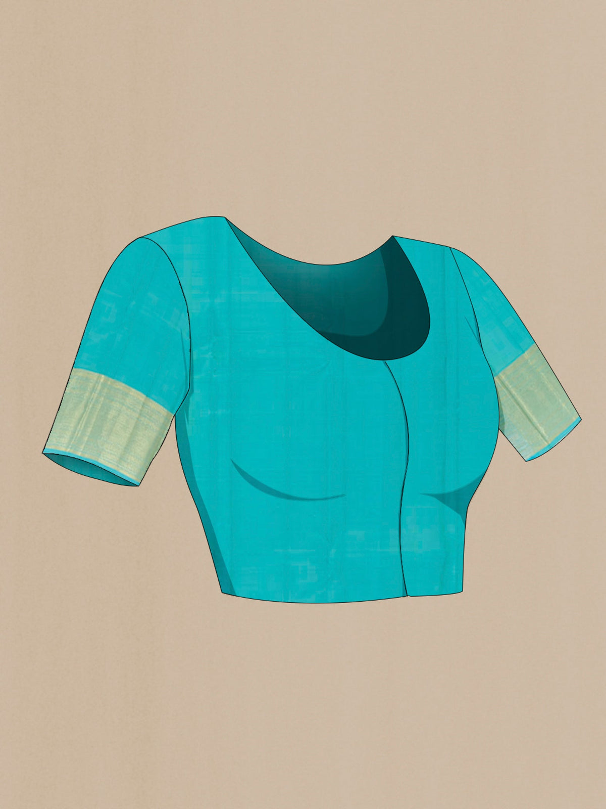 Close up image of the blouse of Sky Blue Kanchipuram Silk Saree with Zari Butta on the body and Zari Border. 