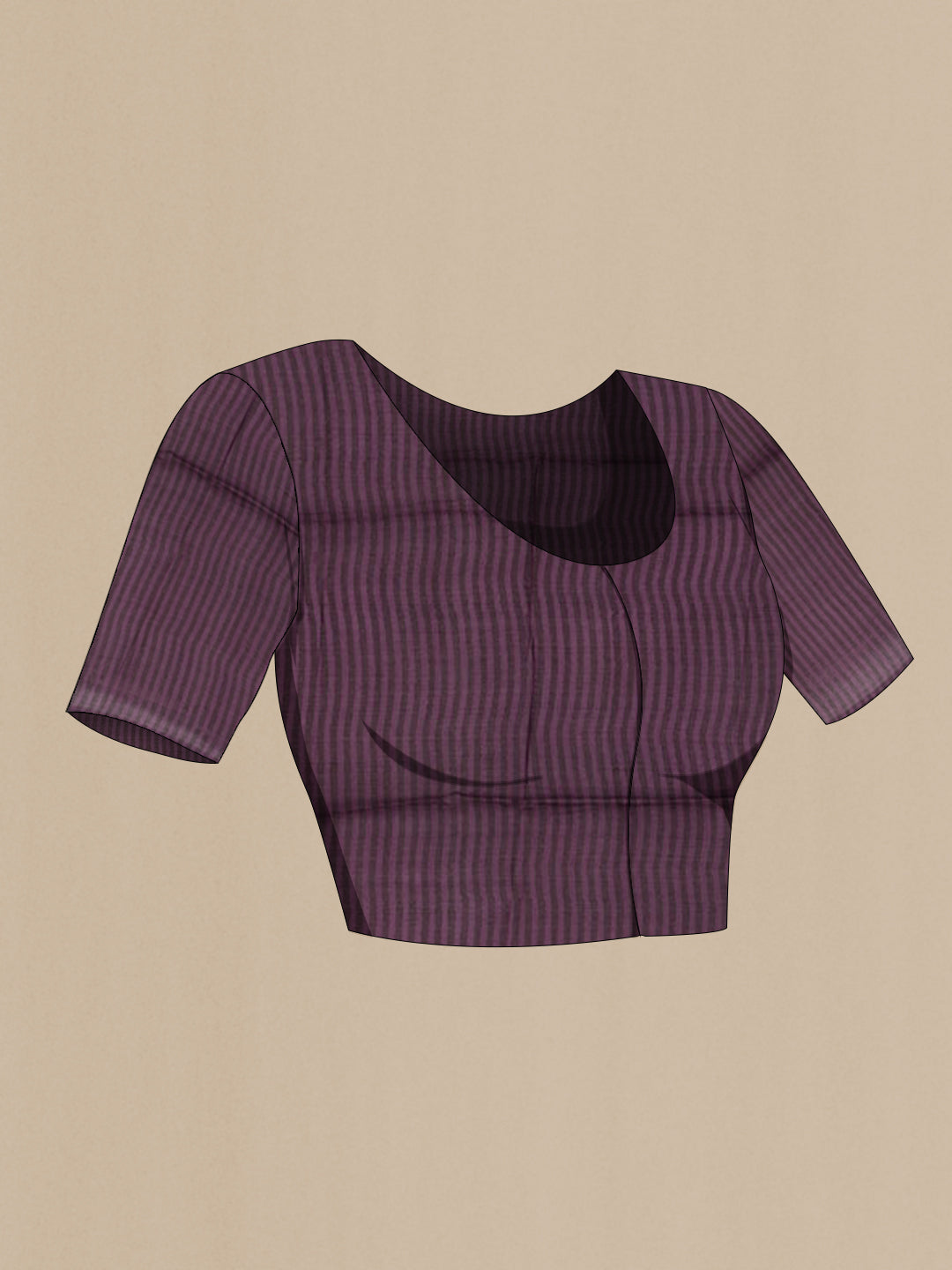 Close up image of the blouse of Purple Tussar Saree with Printed design on the body and Printed Border. 