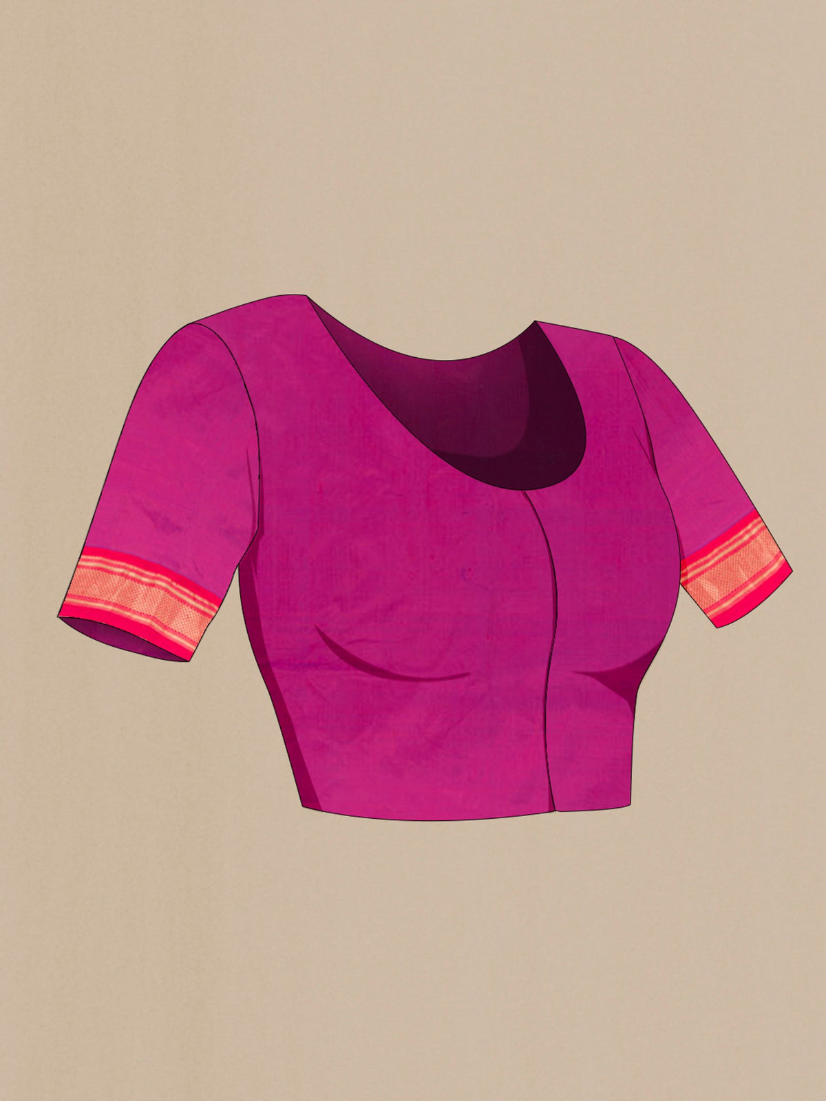 Close up image of the blouse of Purple Paithani Silk Saree with Zari Butta on the body and Zari Border. 