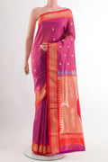 Purple Paithani Silk Saree with Zari Butta on the body and Zari Border.  displayed on a mannequin