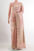 Imperial Pink Tussar Silk Saree with Zari Butta on the body and Zari Border.  displayed on a mannequin