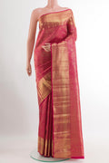 Rani Pink Kanchipuram Silk Saree with Zari Brocade on the body and Zari Border.  displayed on a mannequin