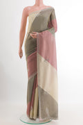 Multi Color Blended Art Silk Saree with Embroidery on the body and Zari Border.  displayed on a mannequin