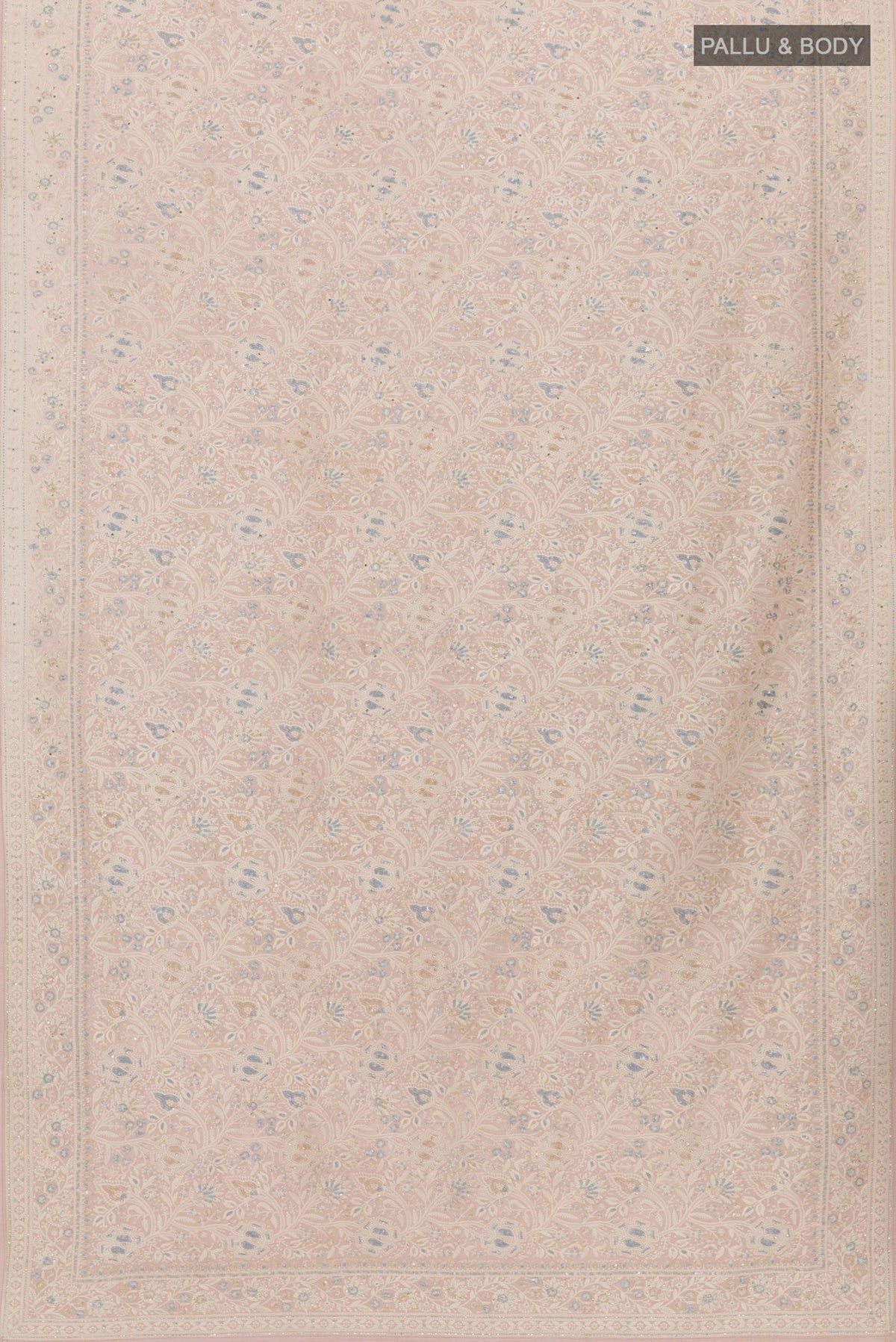 Flat view of Pink Blended Art Silk Saree with Embroidery on the body and Embroidery Border. 