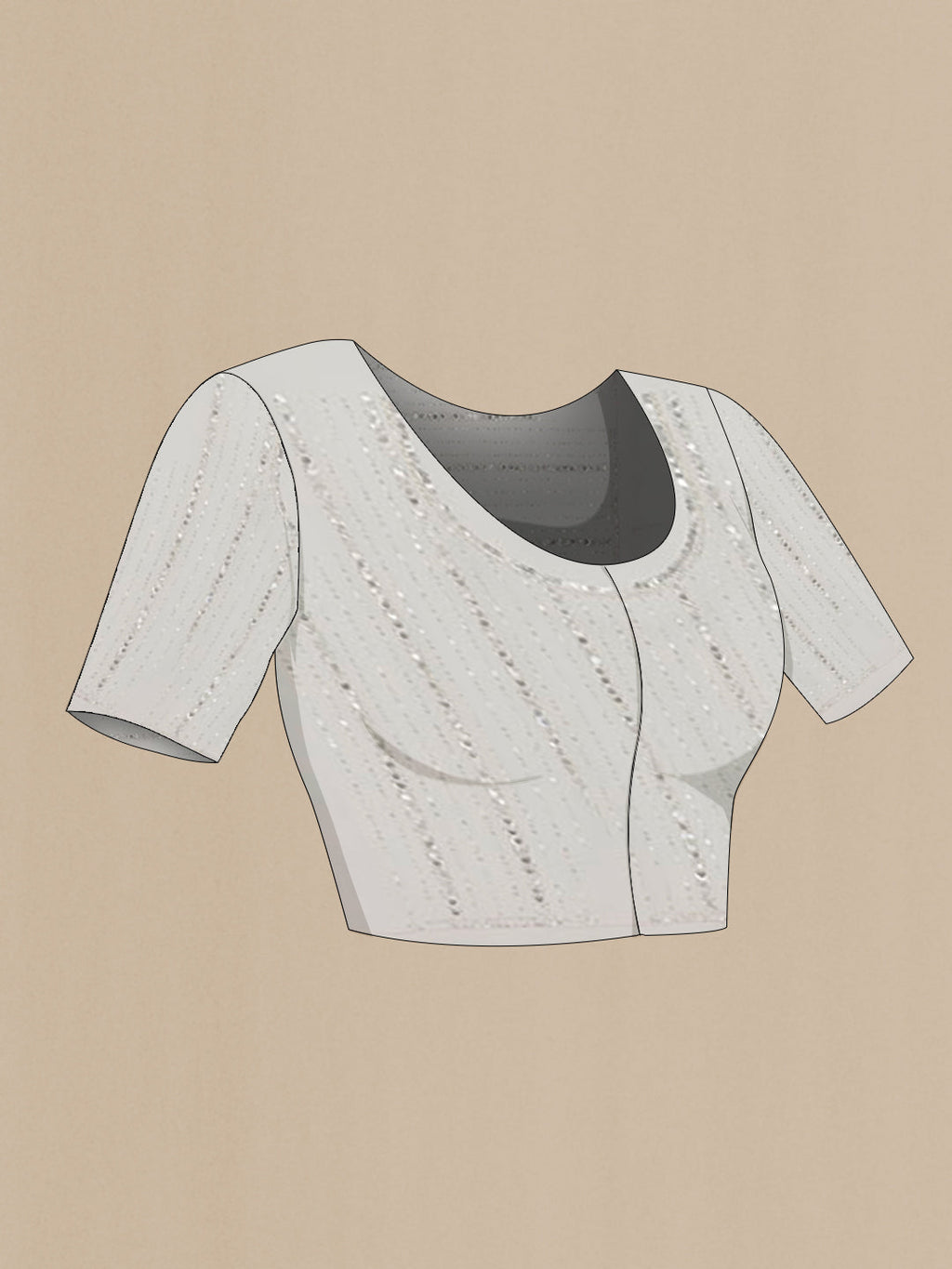 Close up image of the blouse of White Blended Art Silk Saree with Embroidery on the body and Embroidery Border. 
