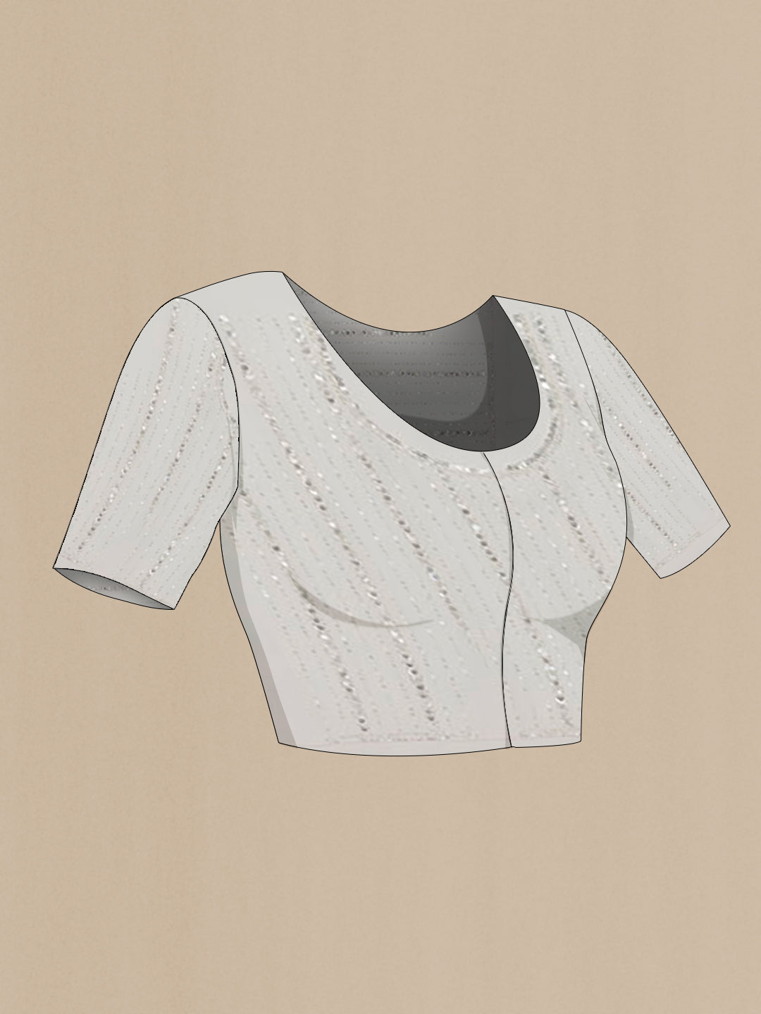 Close up image of the blouse of White Blended Art Silk Saree with Embroidery on the body and Embroidery Border. 