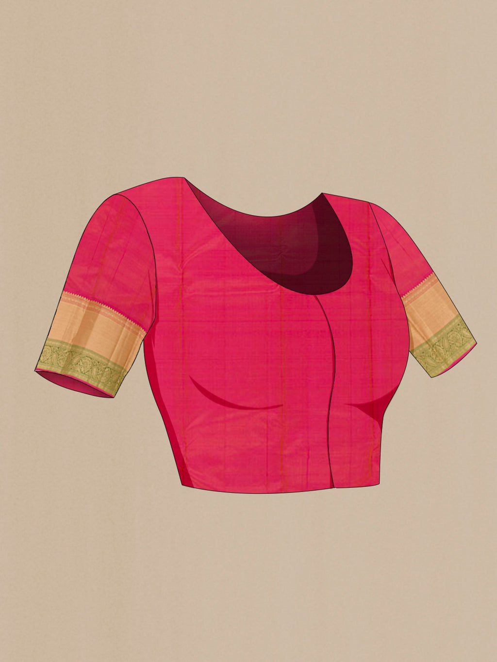 Close up image of the blouse of Yellow Kanchipuram Silk Saree with Zari Butta on the body and Zari Border. 