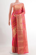 Orange Kanchipuram Silk Saree with Zari Brocade on the body and Zari Border.  displayed on a mannequin