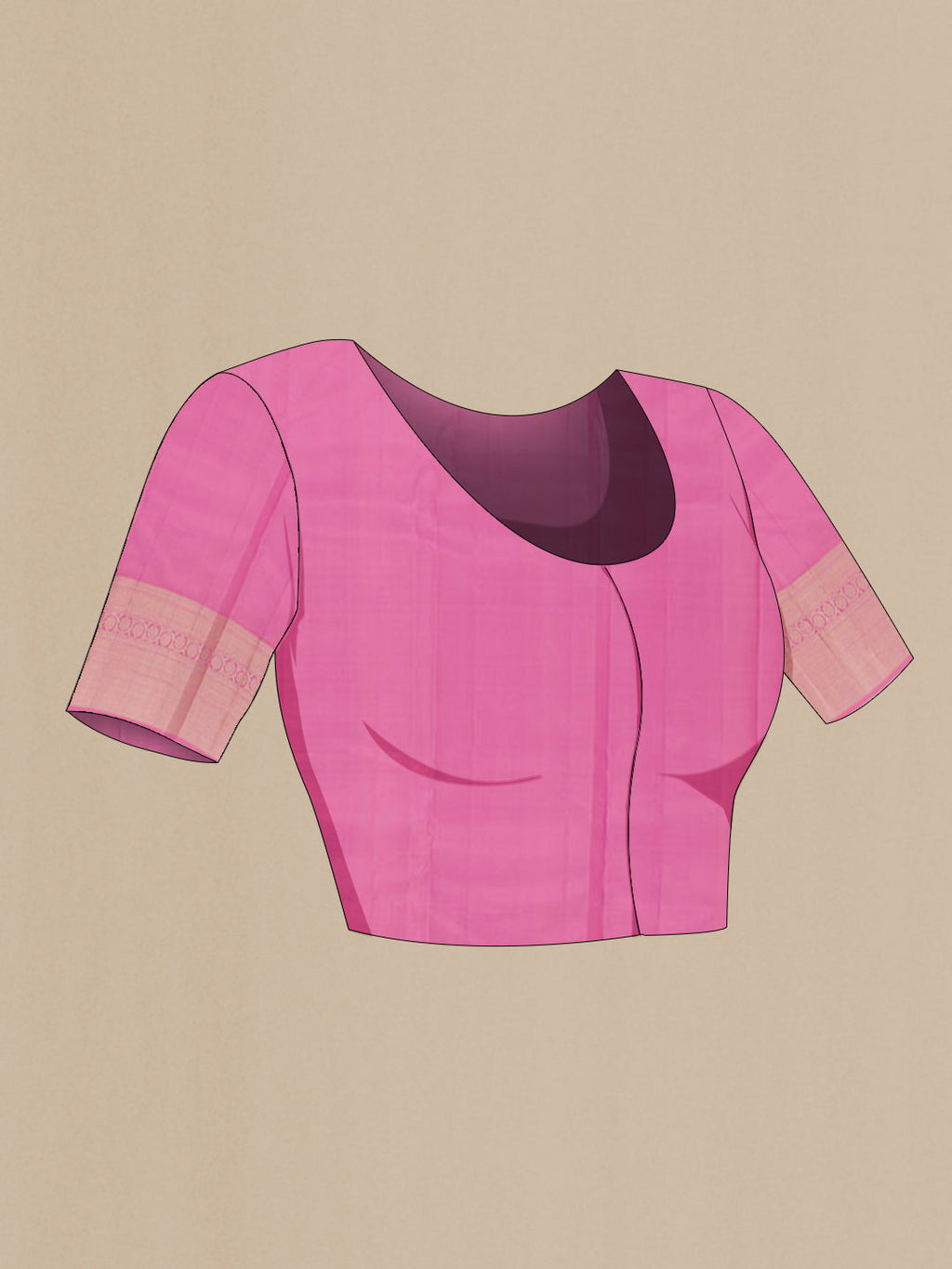 Close up image of the blouse of Pink Kanchipuram Silk Saree with Jacquard With Zari Butta on the body and Zari Border. 