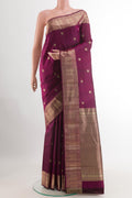 Purple Kanchipuram Silk Saree with Jacquard With Zari Butta on the body and Zari Border.  displayed on a mannequin