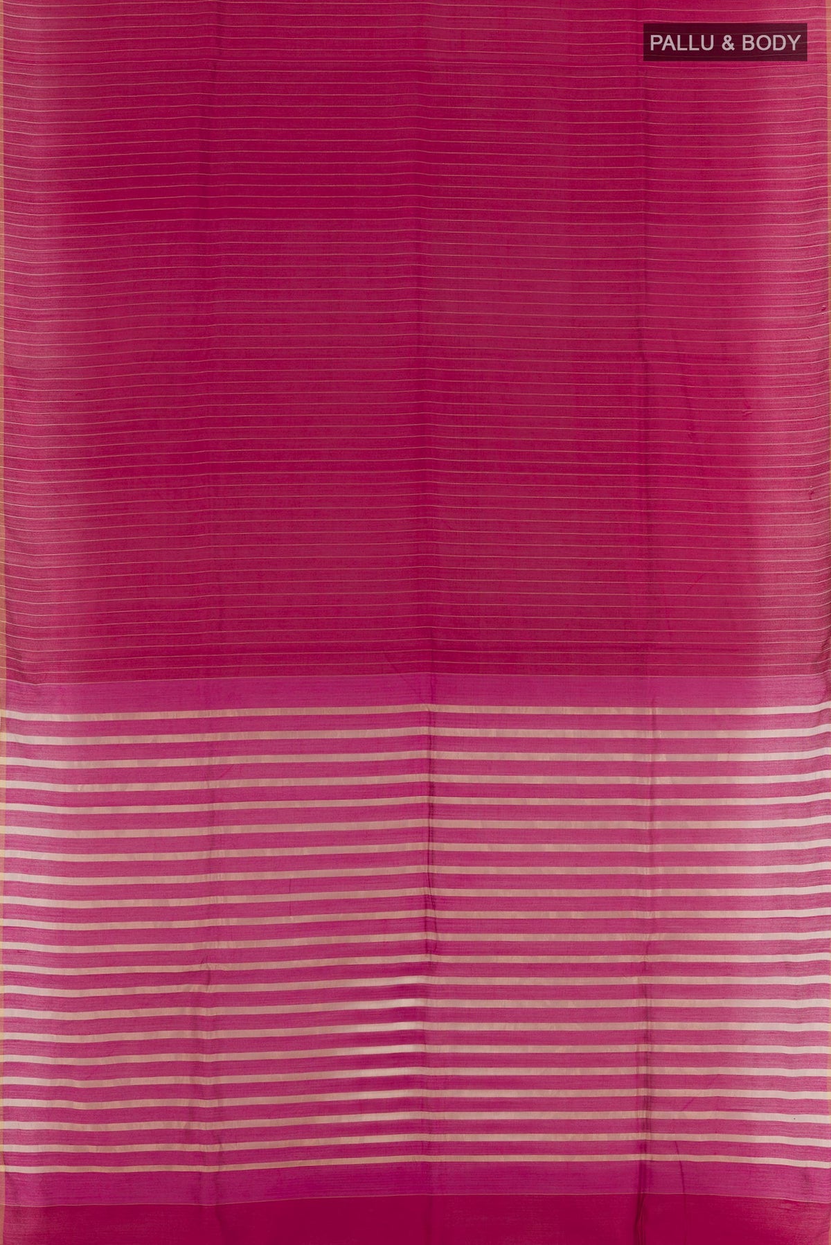 Flat view of Pink Tussar Saree with Stripes on the body and Without Border. 