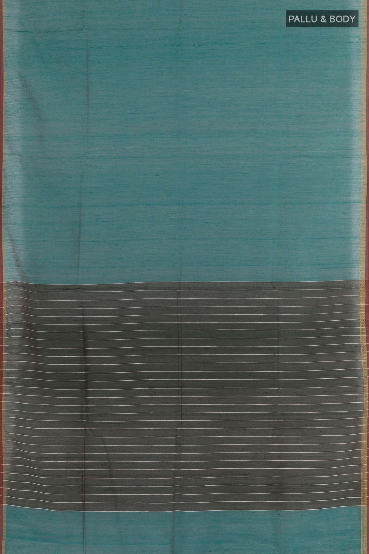 Flat view of Green Tussar Saree with Plain Body and Plain Border. 