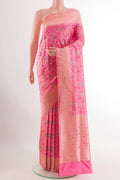 Pink Banarasi Silk Saree with Zari Brocade on the body and Zari Border.  displayed on a mannequin
